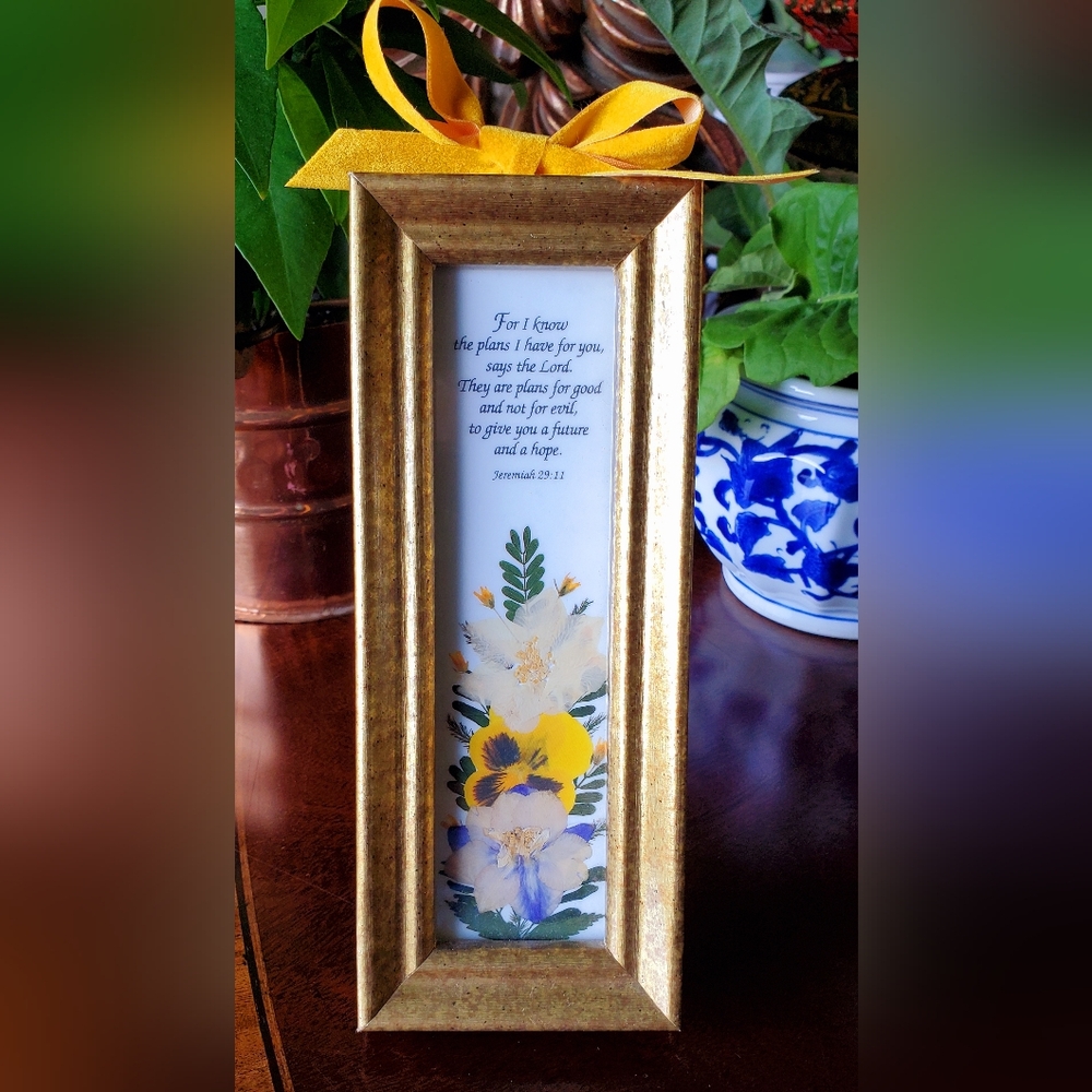Scripture dried flower art 8" x 3" approximately
